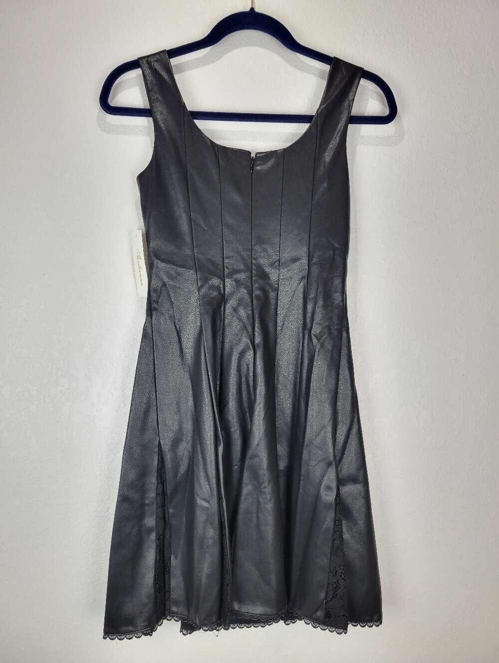 NWT Shoshanna Everett Black Faux Leather and Lace Fit & Flare Mini Dress Sz 0 - Picture 6 of 16